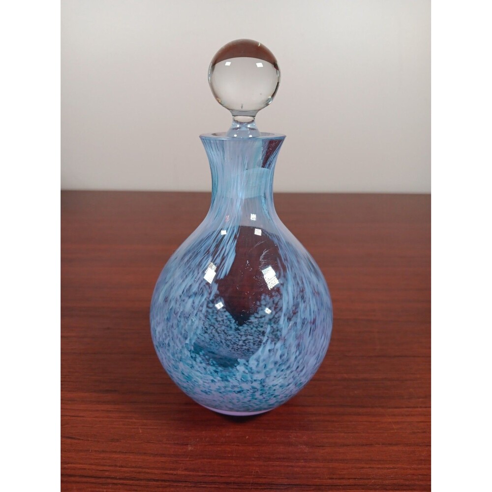 Caithness Art Glass Perfume Bottle With Stopper Teal Lavendar Swirl EUC
